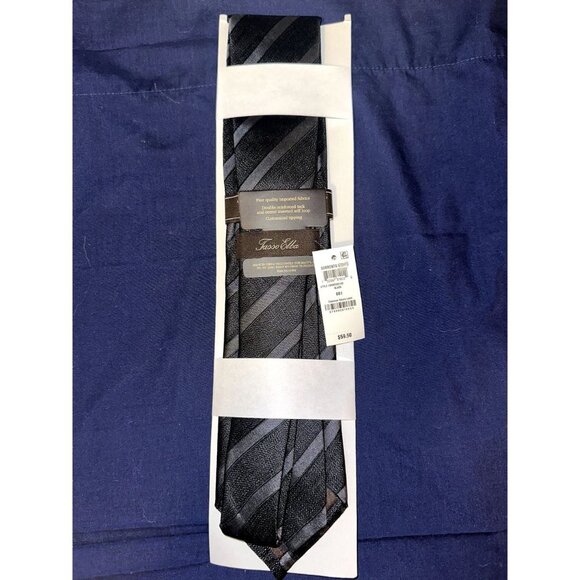 Tasso Elba Mens Sorrento Silk Striped Neck Tie Black OS, NWT - Picture 2 of 3